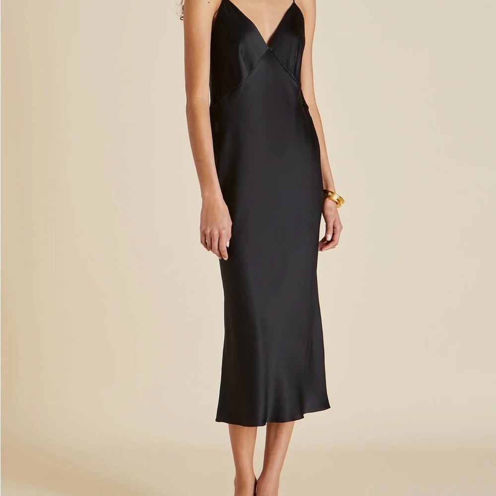 Olivia von Halle Black Satin Midi Slip Dress